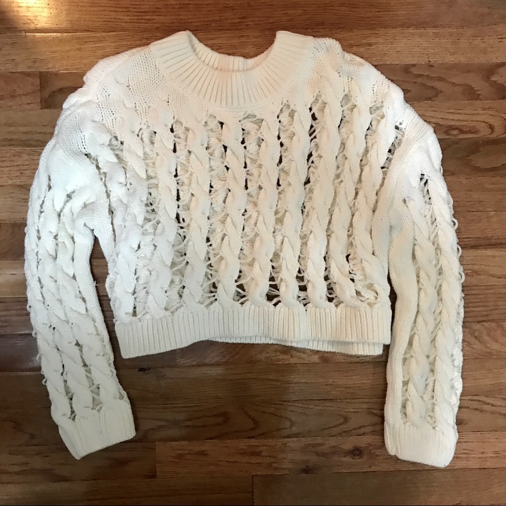 Zara White Knit Cropped Sweater